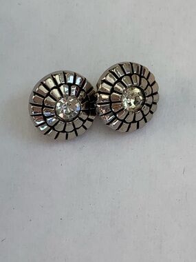 Vintage Silver-Tone Floral Crystal Stud Buttons